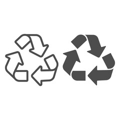 Poster - Recycling of materials line and solid icon, Electric car concept, Reuse, reduce, recycle sign on white background, Eco green recycled symbol in outline style for mobile and web. Vector graphics.