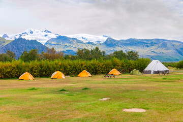 tents in the campsite in skaftafell national park.iceland