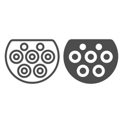 Poster - Type two charger port line and solid icon, Electric car concept, Electric Car charging plug sign on white background, EV connector icon in outline style mobile, web design. Vector graphics.