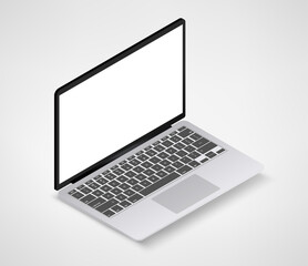 Poster - Modern laptop computer vector mockup. Vector notebook photoreal illustration. Template for a content. Isometric vector illustration