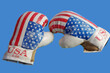 Boxing gloves with the image of the American flag on a blue background.