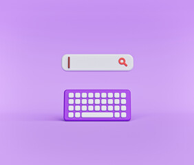Poster - cartoon style keyboard and search bar isolated. minimal Web search concept. 3d rendering