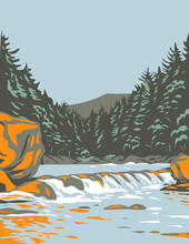 WPA Poster Art Of The Katahdin Woods And Waters National Monument In Northern Penobscot County Maine Including A Section Of The East Branch Penobscot River Done In Works Project Administration Style.