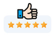 5 star rating. Positive review of customer. Feedback with satisfaction rating. Survey about quality service. Concept vector icon illustration.