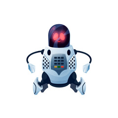 Fototapete - Modern robot with flexible arms, cyborg android cartoon icon. Vector cyber space mechanical plastic or metal robotic loader. Futuristic humanoid or cyborg, android round head with display on face