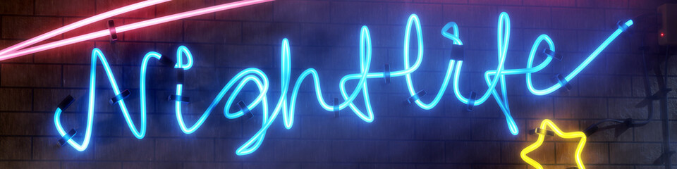 Wall Mural - neon light sign nightlife with star