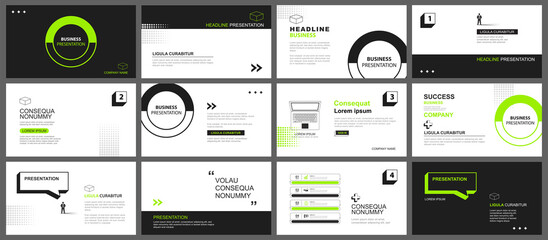 Wall Mural - presentation and slide layout background. design green and black geometric template. use for busines
