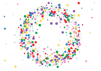 Orange Confetti Circular Illustration. Dot Falling Texture. Yellow Paper Circle. Multicolored Happy Round Background.