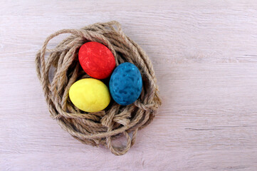 Easter colorful eggs in the nest