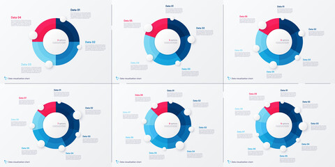 Set of vector modern circle chart infographic templates. 4-9 options