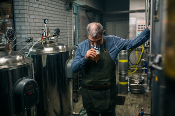 Wall Mural - man working in mini craft brewery