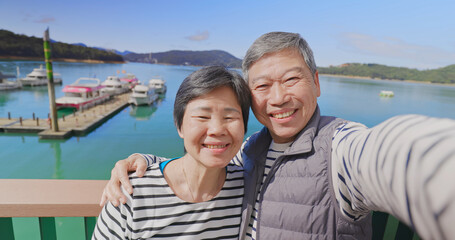 Wall Mural - elder couple have video chat