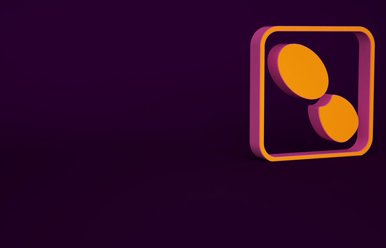 Orange Human footprints shoes icon isolated on purple background. Shoes sole. Minimalism concept. 3d illustration 3D render