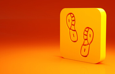 Wall Mural - Yellow Human footprints shoes icon isolated on orange background. Shoes sole. Minimalism concept. 3d illustration 3D render