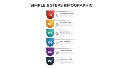 Wall Mural - Colorful 6 points of steps diagram with simple design, infographic template vector.