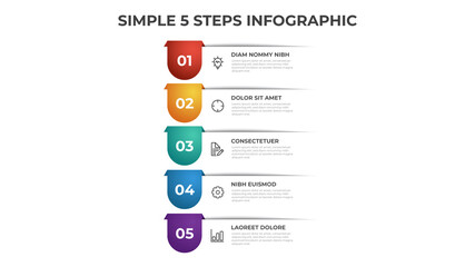 Wall Mural - Colorful 5 points of steps diagram with simple design, infographic template vector.