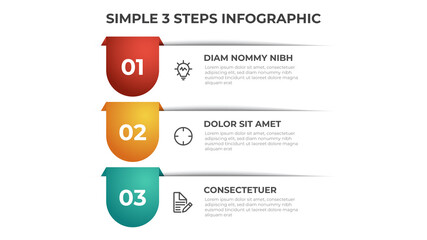 Wall Mural - Colorful 3 points of steps diagram with simple design, infographic template vector.