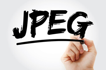 Fototapete - jpeg - joint photographic experts group acronym with marker, concept background