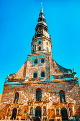 Wall Mural - Church of St. Peter (St. Peter's Church, Petrikirche) is one of the symbols and one of the main sights of the city of Riga (Latvia).