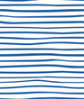 Uneven horizontal stripes simple nautical seamless geometric pattern, blue on white background. Hand drawn vector illustration. Design concept for kids fashion print, textile, wallpaper, packaging.