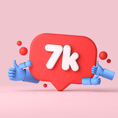 7 thousand followers social media banner thumbs up. 3D Rendering