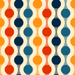 Retro seamless pattern design - colorful nostalgic repeat background for textile, wallpaper, and wrapping paper