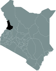 Black highlighted location map of the Kenyan West Pokot county inside gray map of the Republic of Kenya