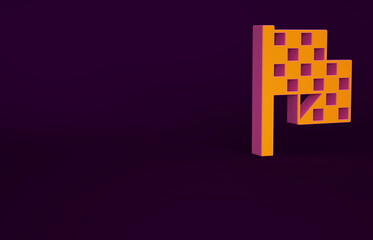 Orange Checkered flag icon isolated on purple background. Racing flag. Minimalism concept. 3d illustration 3D render