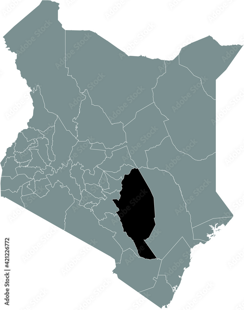 Kitui Black highlighted location map of the Kenyan Kitui county inside gray ...