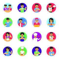 Sticker - Flat Rounded Icons of Food Activities
