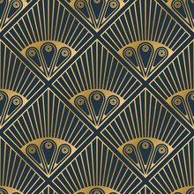 Luxury Abstract Seamless Patterns, Retro Golden Lines Texture Background, Peacock Feather Shape, Vector Illustration
