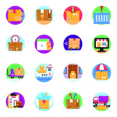 Wall Mural - 
Pack of Shipment Flat Rounded Icons 

