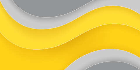 Wall Mural - Yellow and gray 3D background in paper style. Abstract layered banner. Backdrop with different wavy shapes. Vector illustration. Elegant holiday banner. Modern design poster, flyer, wallpaper.