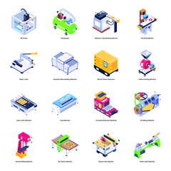 Poster - 
Pack of Industrial Machines Isometric Icons 

