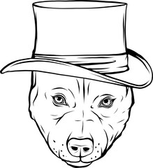 Sticker - draw in black and white of pitbull dog with hat vector illustration design