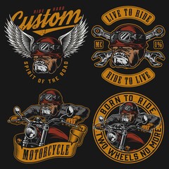 vintage colorful motorcycle labels set