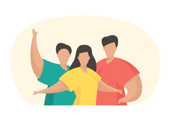 Poster - About us concept illustration for corporate website menu. Male and female cartoon characters. Flat vector illustration