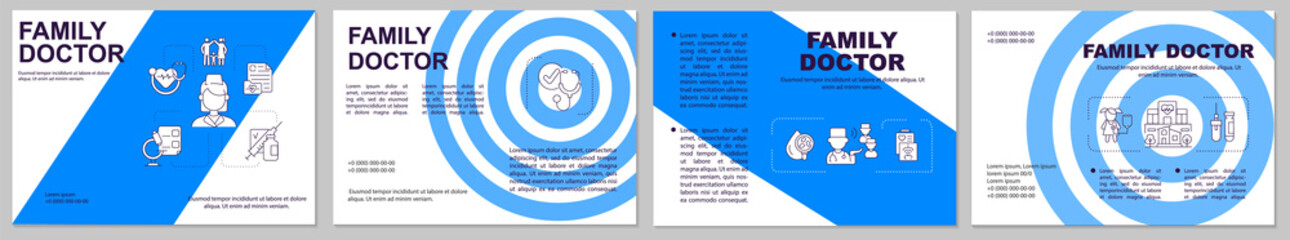 Family doctor brochure template. Medical treatment planning. Flyer, booklet, leaflet print, cover design with linear icons. Vector layouts for presentation, annual reports, advertisement pages