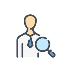 Fototapete - Search for employees and Recruitment color line icon. Businessman and magnifying glass vector outline colorful sign.