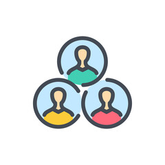 Poster - social network and community color line icon. people connection vector outline colorful sign.