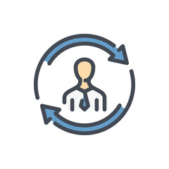 Poster - Personnel change and Staff updating color line icon. Businessman replacement and rotating arrows vector outline colorful sign.