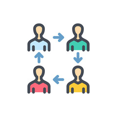 Fototapete - People transfer and Staff renewal color line icon. Employee replacement and Staff exchange vector outline colorful sign.