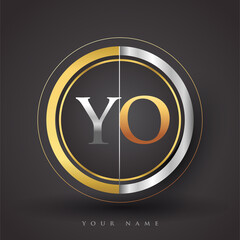 YO Letter logo in a circle, gold and silver colored. Vector design template elements for your business or company identity.