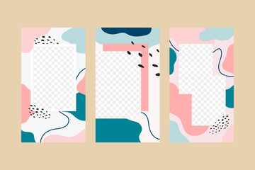 Poster - Set of vertical abstract backgrounds for social media template design. Liquid shapes and lines of pastel colors. Modern backgrounds for story posts with space for photo.