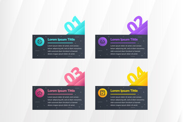 Poster - Infographic with 4 step data use horizontal. template in white background. Vector illustration with rectangle, circle and triangle shapes. Can be used for workflow layout, brochure, flyers, banner.
