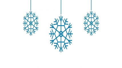 Wall Mural - Seamless loop animation of three blue rotating snowflakes with luma matte. Copy space.