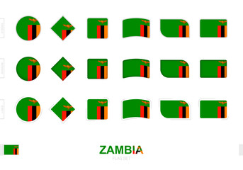 Sticker - Zambia flag set, simple flags of Zambia with three different effects.