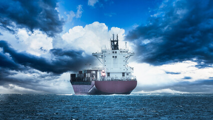 Cargo shipping transportation logistic commerce industry loading export on sea with blue cloud sky background.