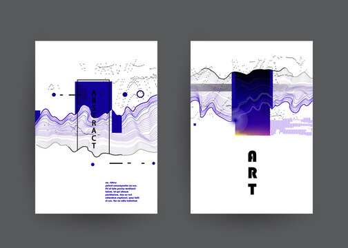 Covers templates set with graphic geometric elements. Applicable for brochures, posters, covers and banners. Vector illustrations.