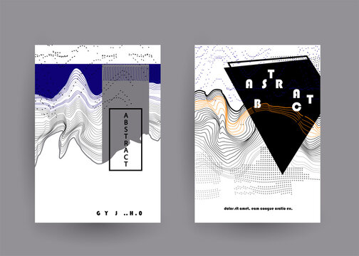 Covers templates set with graphic geometric elements. Applicable for brochures, posters, covers and banners. Vector illustrations.